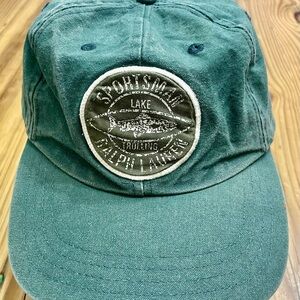 Vintage Polo Ralph Lauren Sport Sportsman Fishing Hat Cap Green Salmon USA 90s